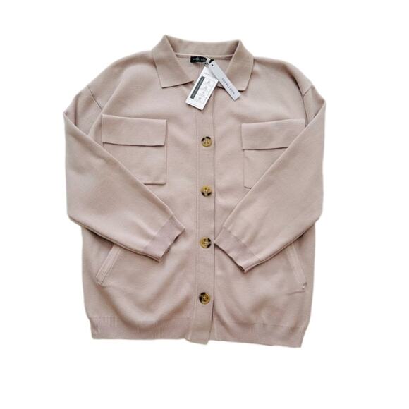 Suprelook Taupe Knit Button Front Long Sleeve Cardigan Sweater Shacket Small NEW - Picture 10 of 13